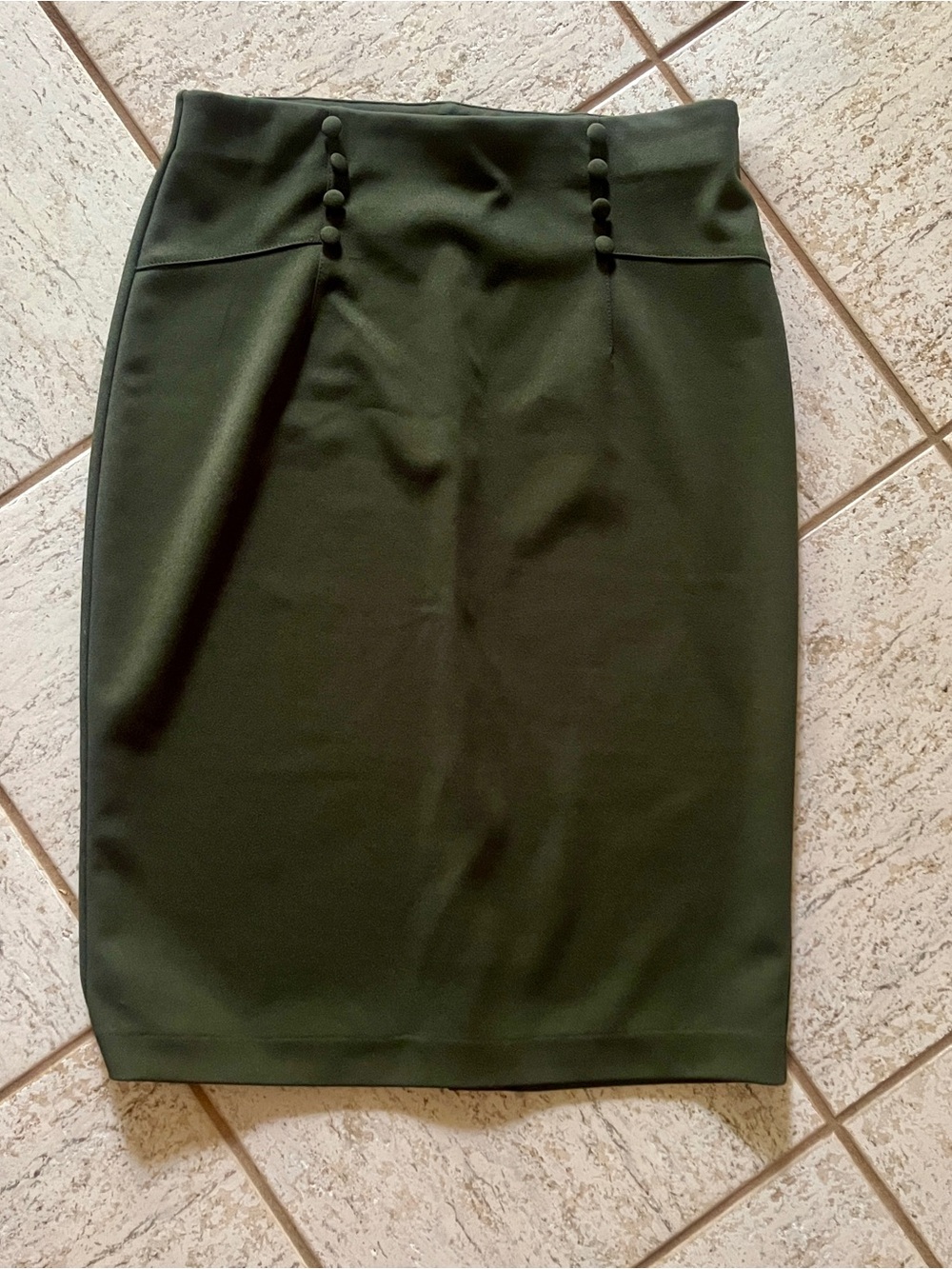 Olive Green Pencil Skirt with Button Detail - Women's Tailored Skirt